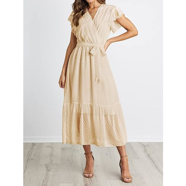 Kvinder Sommer Boheme Floral Casual Wrap V Hals Ruffle Cap Ærme