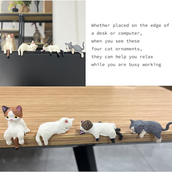4 søte bildekorasjoner til bakspeilet, mini katter, for bildekorasjon, dashbord og prinsessebiltilbehør