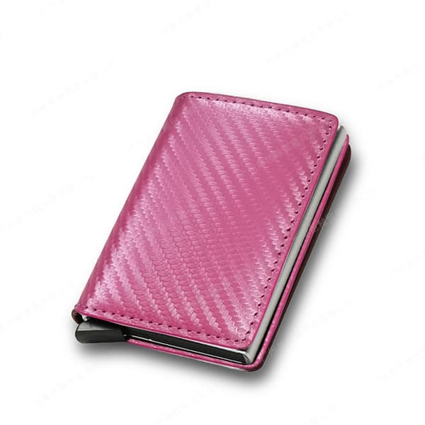 Plånbok för män i kolfiber, multifunktionell PU-plånbok - Rosa Pink