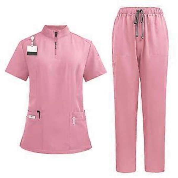 Scrubsæt med blød top og joggingbukser til dyrefrisør, skønhedssalon, SPA, kosmetologi (Pink S) Pink S
