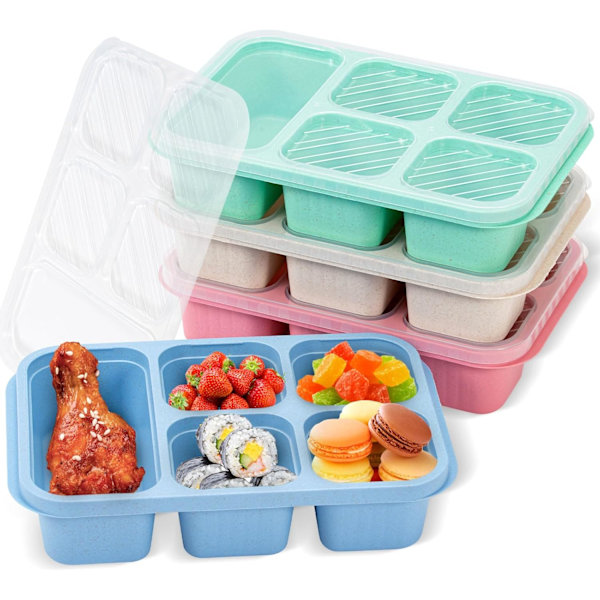 4-delad bentobox, mellanmål för vuxna och barn, 5-fackig lunchbox, återanvändbar matlagningslunchbox, separat förvaringsbehållare för mat