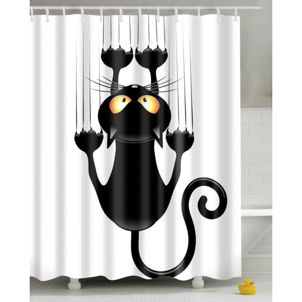 Musta kissa, 150x180 DIY-suihkuverho, hauska kissakuvio, H