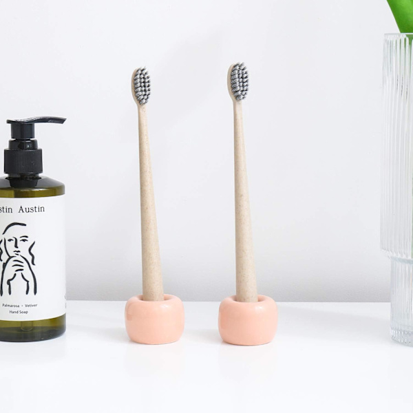 2-pack Mini Keramik Handgjord Par Tandborsthållare Stativ