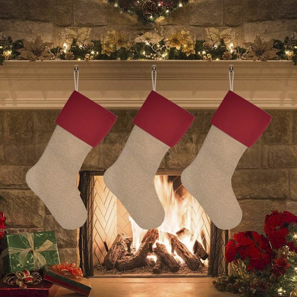 Jutestrumpor för jul, 3-pack, enfärgade, DIY-julgran