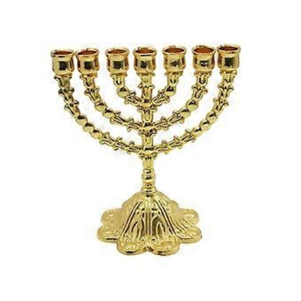 Hanukkah Menorah Metall Ljushållare Tealighthållare 7 Grenar Ljusstake för Middagsbjudningar Dekorationer Heminredning Höjd 17cm (Gyllene) Golden