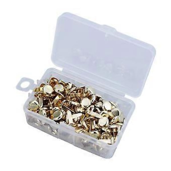 200 st Pappersfästen Mässingspläterade Bradar Runda Metallbrads med Förvaringslåda för Hantverk DIY (Guld)