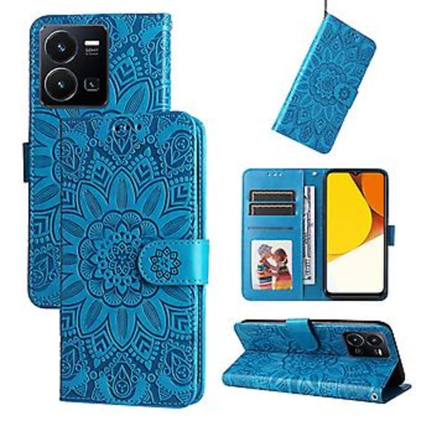 Solros Läder Telefonfodral För vivo Y35 4G / Y22s / Y22 Blue