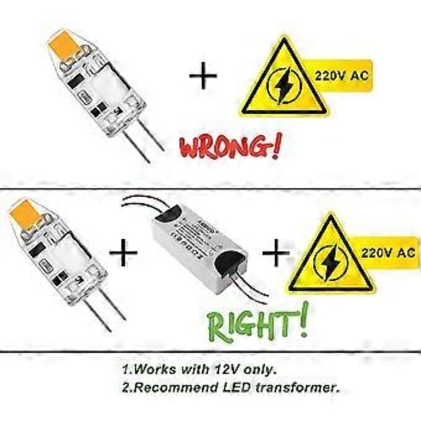 Nirvana g4 LED-lampor, 2W COB LED-lampor ersätter 20W halogenlampor, G4 LED-lampor 3000K varmvit 160LM 12V AC/DC, flimmerfritt, ej dimbara, 10-pack