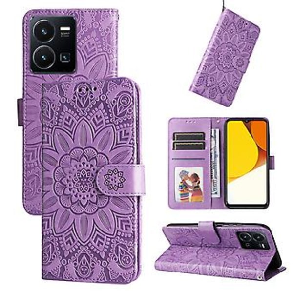 Solros Läder Telefonfodral För vivo Y35 4G / Y22s / Y22 Purple