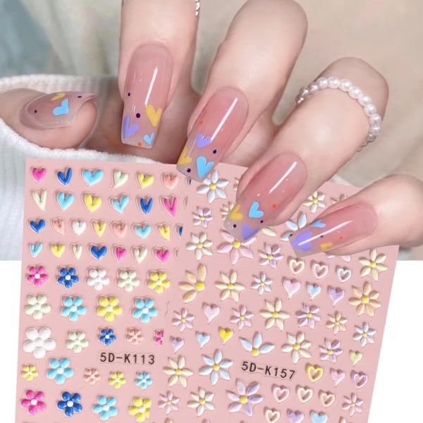 3D Blommor Nageldekaler Nagelkonst Nagelstickers Självhäftande 5D De
