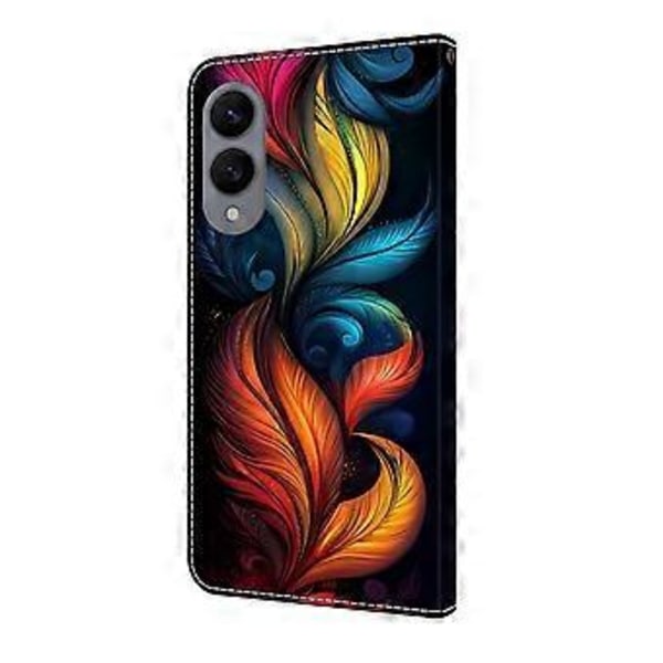 Læderetui med mønstertryk, pung, stativ og flip-cover til Samsung Galaxy S25 Edge Colorful Feathers