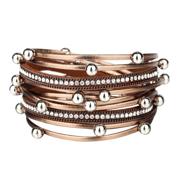 Læder Wrap Armbånd til Kvinder, Leopard Multi-Layer Magnetisk Bu
