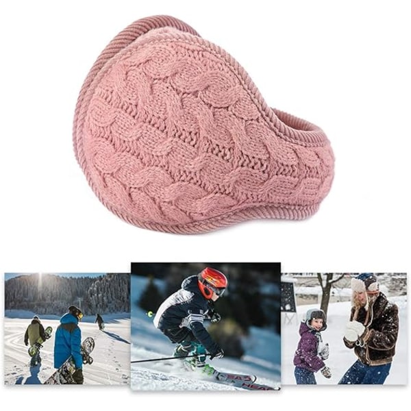 Unisex Varme Strikket Ørevarmere Dame Cashmere Vinter Ren Farve-pink