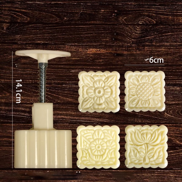 Vit - Mooncake-form med 4 kakstämplar kakstämpel bakning