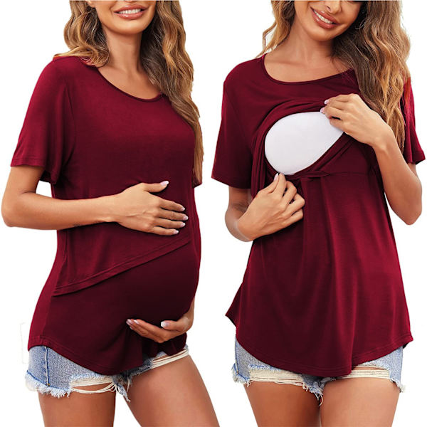 Maternity Topper - Ammebluser for kvinner med dobbelt lag og korte ermer