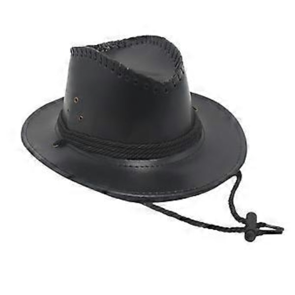 Western Cowboy Hat Solhat Læder til Kostumetilbehør Ferie Udendørs Camping (sort)