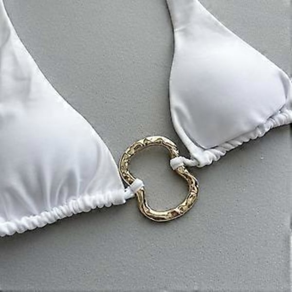 Snygg Dam Delad Baddräkt Halterneck Baddräkt Damer Vadderade Baddräkter med Justerbar Ryggknytning för Strandfester Vit L White L