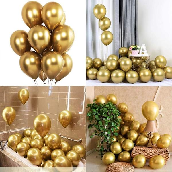Festsalonger 50 st 12 tum Guld Metallic Chrome Helium Blanka