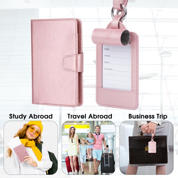 (Pink), Passport Bag + Airplane Tag, 2 Piece Set，Suitcase Tag, Su