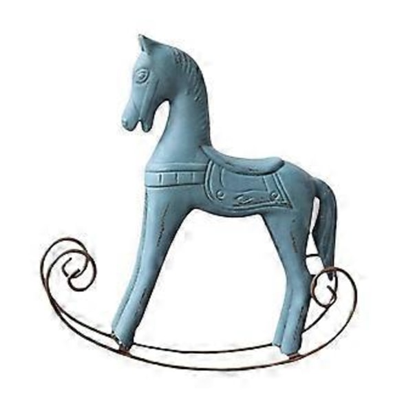 Gyngende Hest Statue Træ Borddekoration Samling Ideel Gave til Soveværelse Cafe (Blå) Blue