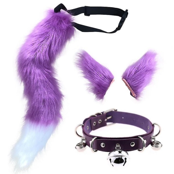 Kissan korvat hiusklipsi asu Halloween-juhlat kaulakoru Cosplay-setti.violetti. Purple