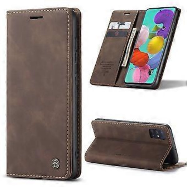 Multifunktionellt horisontellt flip-läderfodral för Galaxy A51 Coffee