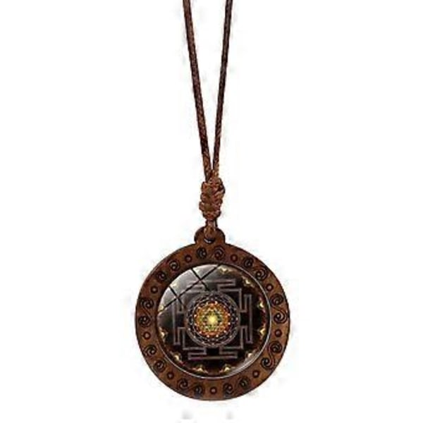 Puinen Sri Yantra -amulettikaulakoru, heksagrammi, pyhä geometrinen kuvio, riipus, solisluuketju, käsintehdyt henkiset korut 1