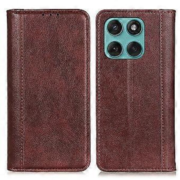 Motorola Edge 60 Fusion 5G -puhelinlaukku, jalustallinen, halkaistua nahkaa, litsirakenne, lompakkokotelo Brown