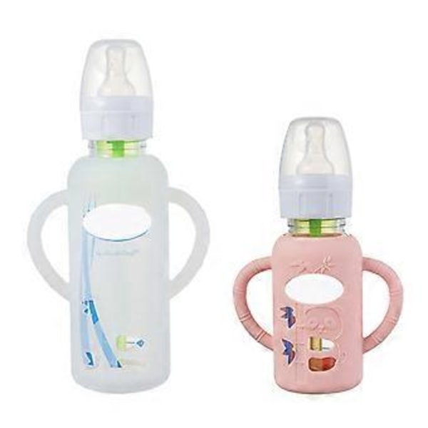 Myk silikonbeskyttelse for 120/250ml glass babyflasker Håndtak Grip Case Støtsikker Ermebeskytter Gjennomsiktig Transparent 250ml