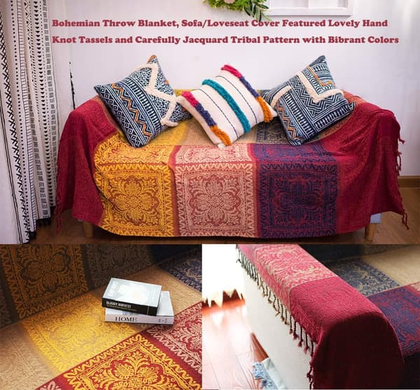 Boho Kastan, (60\" x 75\", Rød Grøn Blå Gul) Farverig