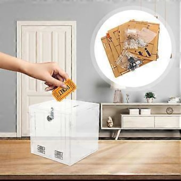 Klar Akryl Display Donation Box Röstningslåda Biljettförslag Behållare