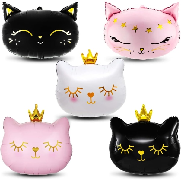 Kattballonger, 5 stk Kattunger Folieballonger, Svart Katt Hodeform