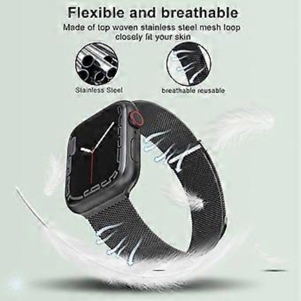 Svart magnetisk rem for Apple Watch Series 10 42mm 41mm 40mm 38mm Milanesisk smartklokkerem