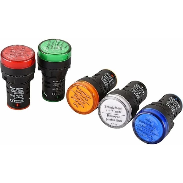 Sæt med 5 lyse LED-indikatorlamper AD16-22D/S - 22 mm 220 VAC 2