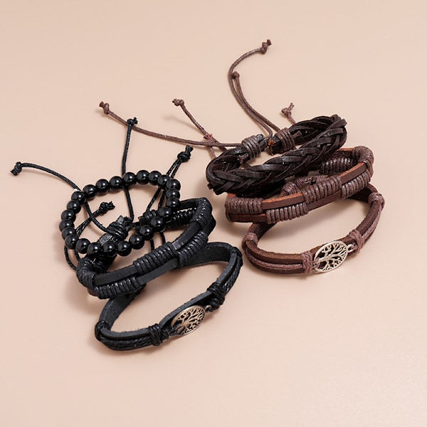 6PCS Armband i Läder för Män och Kvinnor Flätade Armband Manschett C