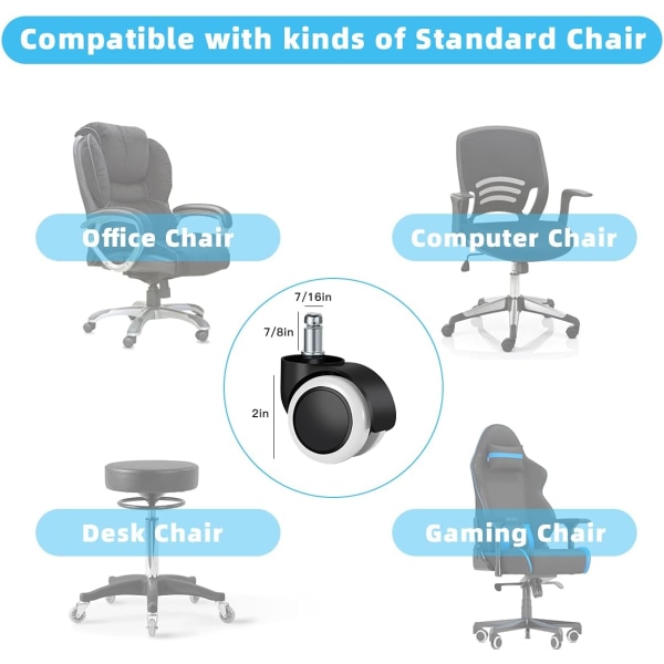 Udskiftning af hjul til kontorstole (sæt med 5), 2 tommer, Universa