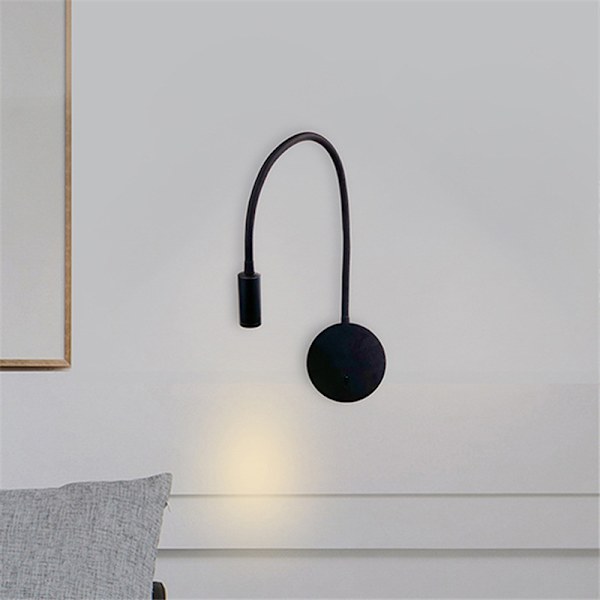 Svart 3W veggleselampe, fleksibel justerbar nakke vegglampe Alu