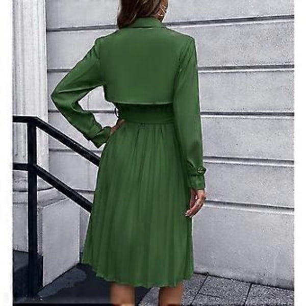 Klänning Långärmad Slim Fit Plisserad Enkelknäppt Midjeband Elegant Klänning för Kvinnor