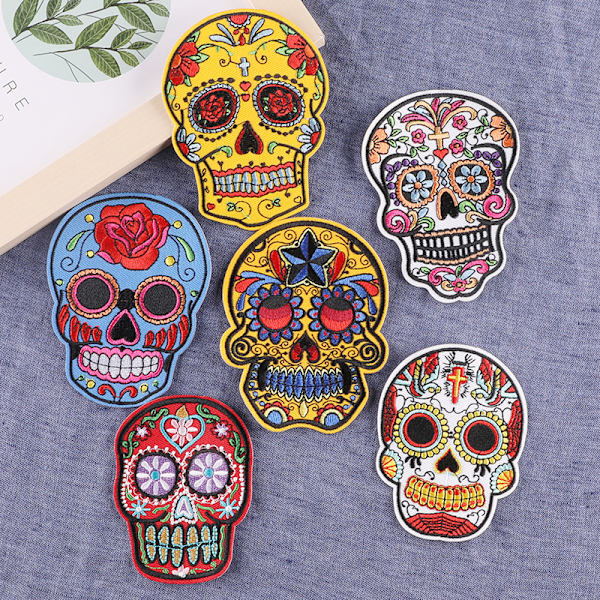 6 stk. Broderi-patch termoklæbende kranie-sy-på-patch