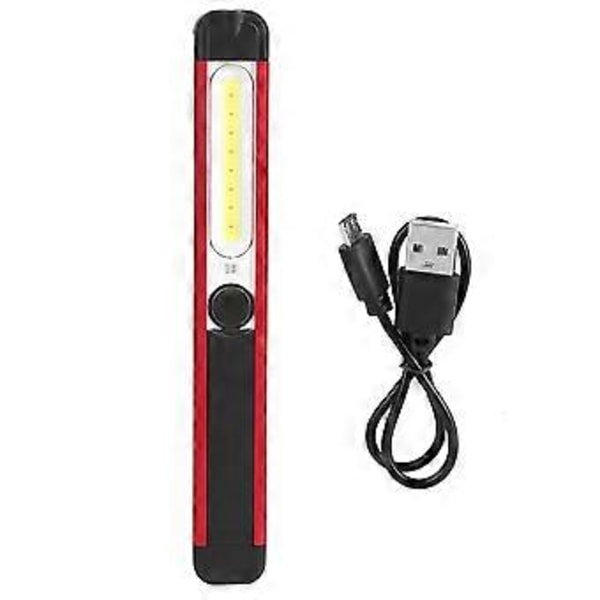 Bärbar LED COB Magnetisk Ficklampa för Utomhusbruk med Hög Ljusstyrka, Nödlampa, USB Uppladdningsbar Vitt Rött Ljus (vitt ljus rött ljus)