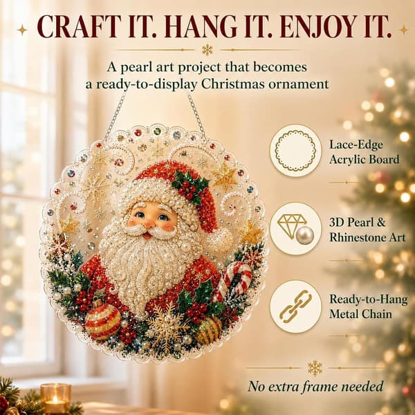 DIY Juleperlemaleri-sæt, Diamantkunst-ophæng til voksne, Vægophængs-sæt (Julemand) SantaClaus