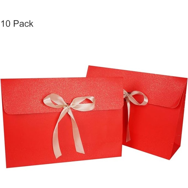 10 Pack Bow Tie Paper Bags with Elegant Ribbons for Wedding Favor