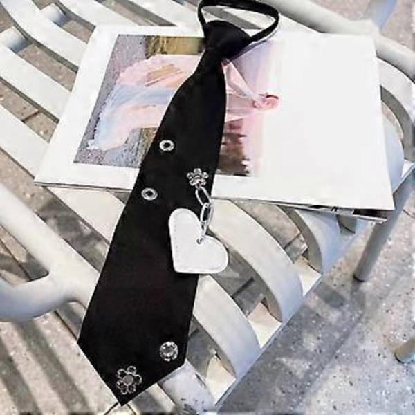 Punk Slips Unisex Skoleuniform Slips Børn Vedhæng Forbundet Justerbar Længde Skoleslips til Preppy Look Sort