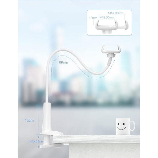 Hvid - Svanehals telefonholder, 360° justerbar foldbar telefon h