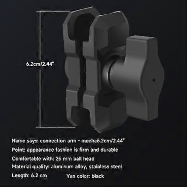 Aluminiumlegering 6 cm RAM-fäste Dubbelhylsarm för 1-tums kulmonteringsbas Lätt och hållbart motorcykeltelefonfäste