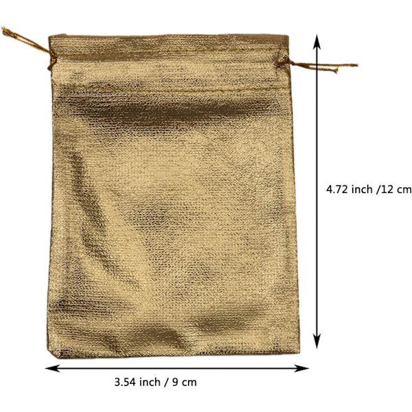 Pakke med 100 stk 3,54\"x4,72\" gullfarget organza smykkeposer med snøring