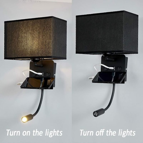 Vägglampa för inomhusbruk med flexibel LED-läslampa, sänglampa