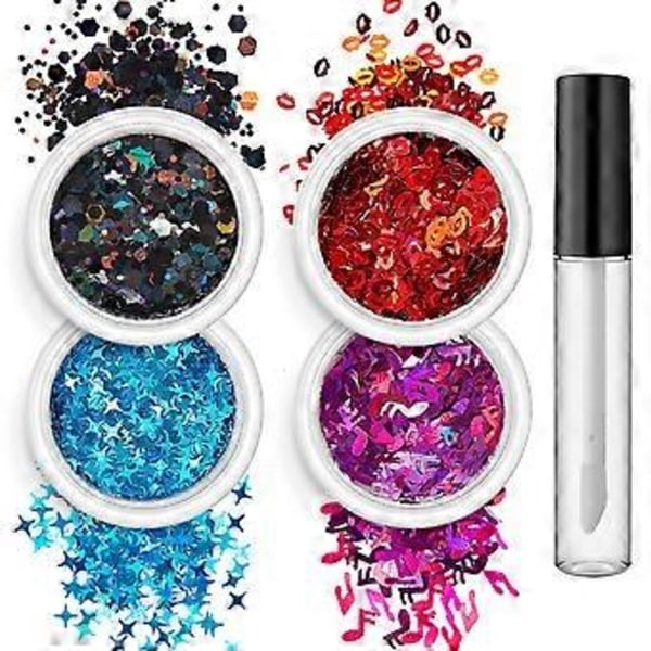 4 Lådor Holografiska Nagelpaljetter Former Blandade Nagelglitter Manikyrdekorationer Glitterset för Nagelkonst Hantverk Smink Set of 3