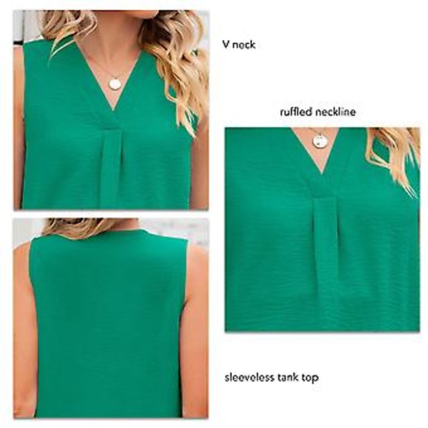 Dame Ærmeløs Top V-hals Ensfarvet Løs Stil Åndbar Moderigtig Sommer Tanktop (XLGrøn) Green XL