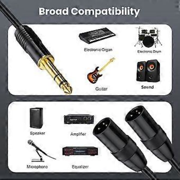 Stereo 6,35 mm 1/4\" til 2x3Pin kabel Professionel TRS til 3pin konverter ledningsadapterledning til forstærkere og mixere 3m